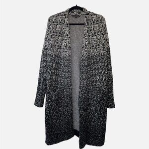 Athleta Black White Ombre Long Line Open Wool Cashmere Cardigan Sweater
